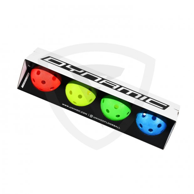 Unihoc Dynamic 4 pack Color Mix 50987 Ball DYNAMIC neon yellow_red_blue_grass green 4-pack